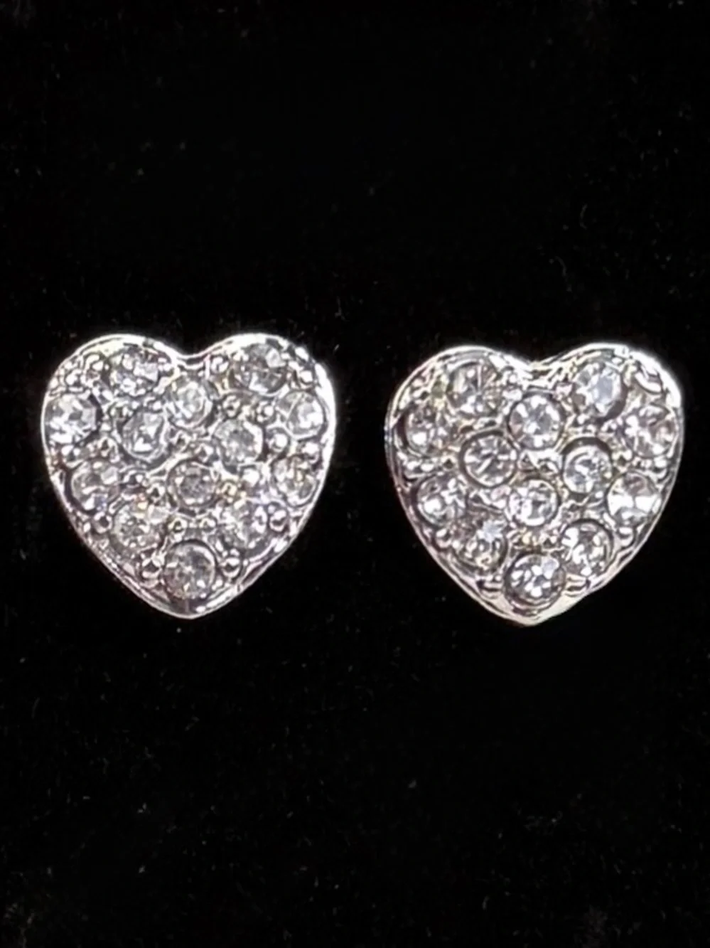 Vintage, silvertone, iridescent heart, bling pierced earrings